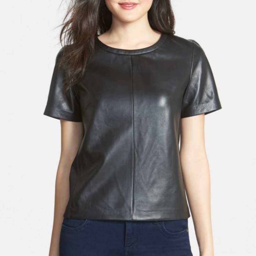 Halogen Black Leather Short Sleeve Top